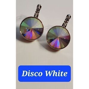 NWT! Swarovski Element Earrings Disco White Psychedelic. Hippie Shiny Great gift